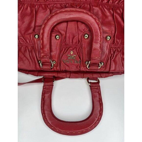 Prada Napa Gauffre Tessuto Red Leather Two Way Bag - Picture 12 of 16